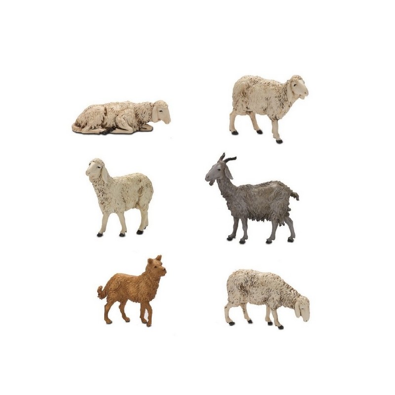 Conf. pecore, cane e capra per presepio cm. 13