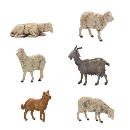 Conf. pecore, cane e capra per presepio cm. 13
