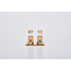 Coppia bottiglie con corazza 30 cc. per acqua e vino con vassoio