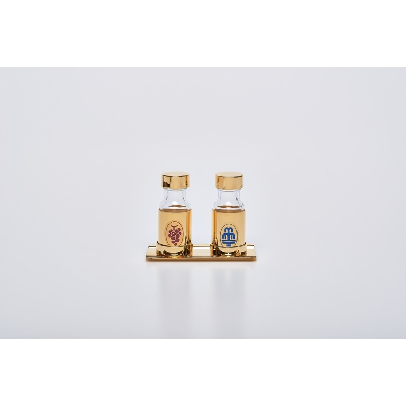 Coppia bottiglie con corazza 30 cc. per acqua e vino con vassoio