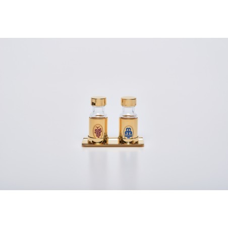 Coppia bottiglie con corazza 30 cc. per acqua e vino con vassoio