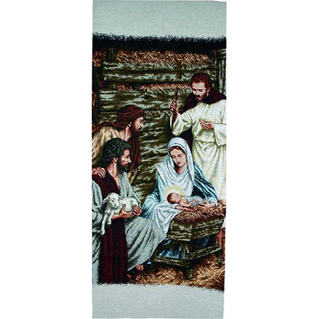 Copriambone ricamo a telaio Natività e pastori