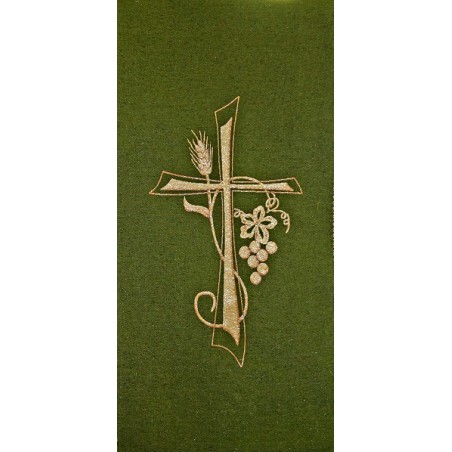 Copriambone ricamo a telaio verde croce spiga e uva