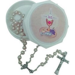 Corona rosario comunione in vetro con cofanetto