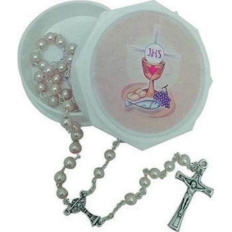 Corona rosario comunione in vetro con cofanetto