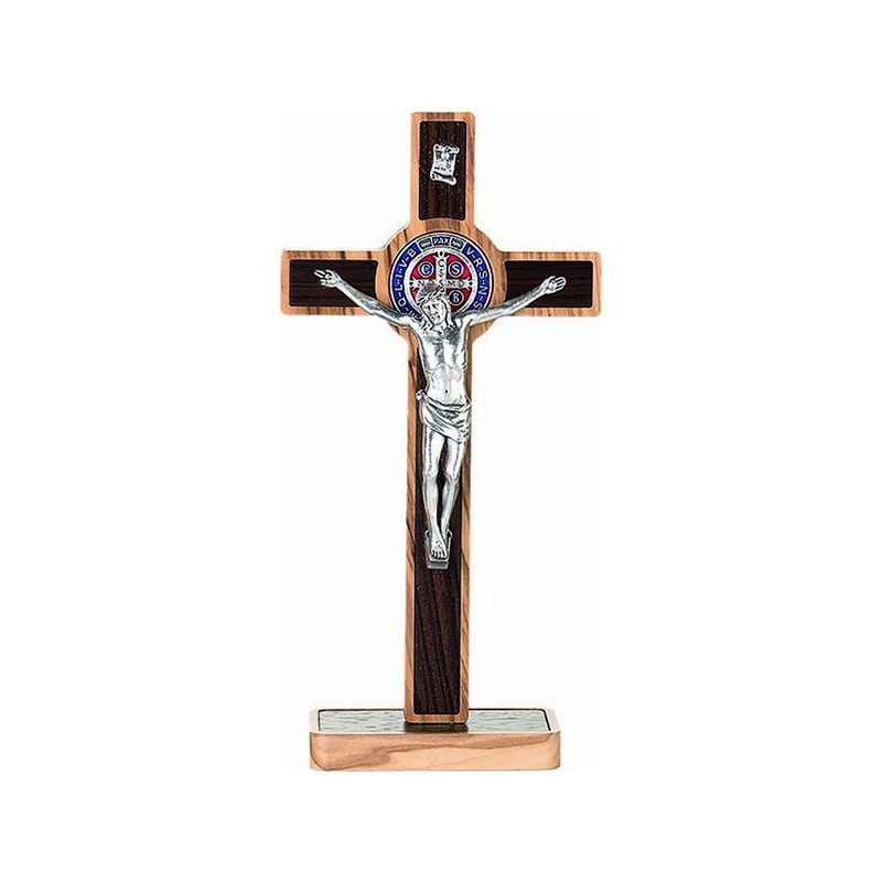 Croce con base S. Benedetto in ulivo con intarsio cm. 20