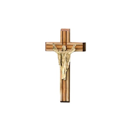 Croce in legno di frassino Cristo Redentore in metallo cm. 17