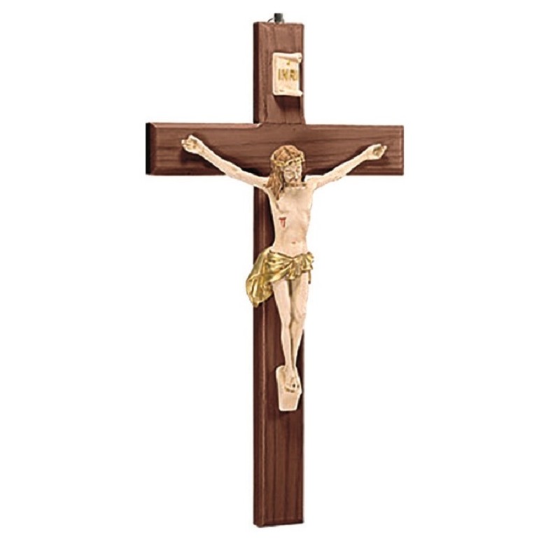 Croce in legno scuro corpo in resina cm. 40