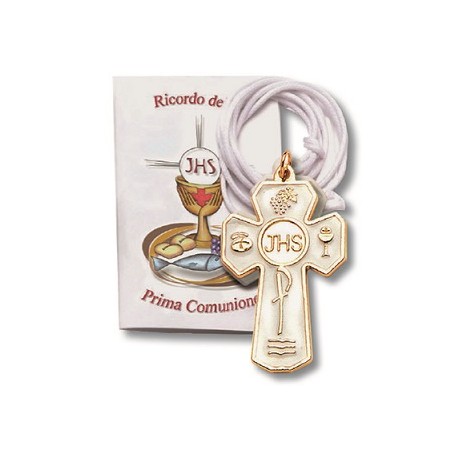 Croce in metallo Prima Comunione con cordoncino