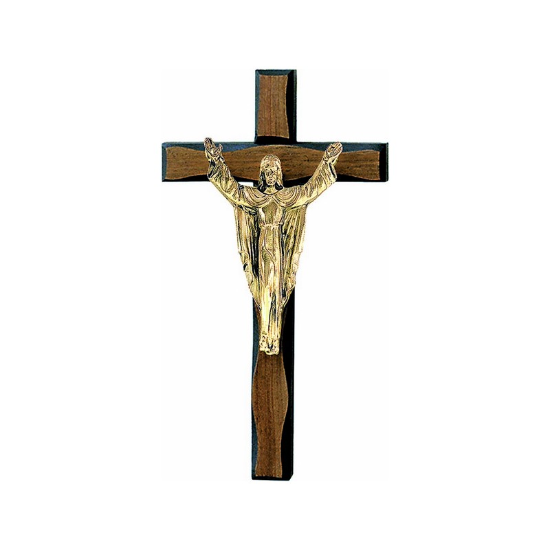 Croce in noce lavorato con Cristo Redentore cm. 17