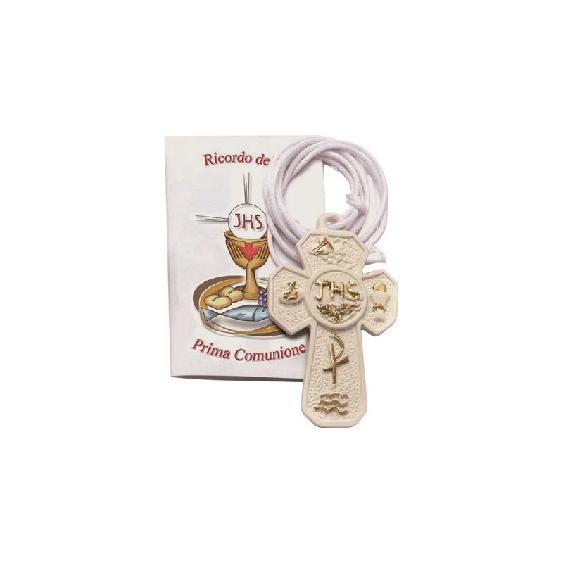 Croce in resina Prima Comunione con cordoncino