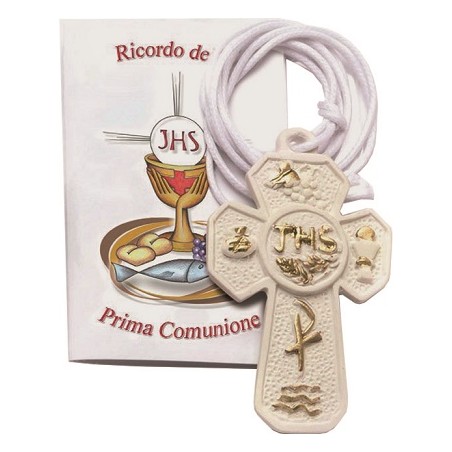 Croce in resina Prima Comunione con cordoncino