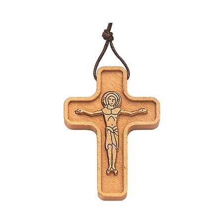 Croce in ulivo con corpo in rilievo cm. 4 con cordoncino