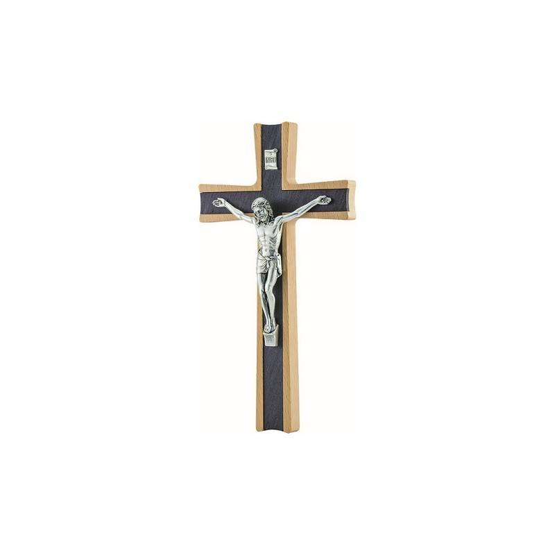 Croce in ulivo con inserti in pioppo cm. 20