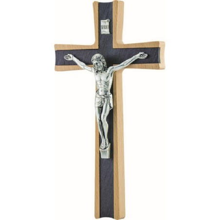 Croce in ulivo con inserti in pioppo cm. 25