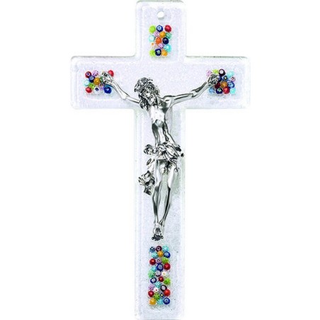Croce in vetro di Murano cm. 20 corpo metallo
