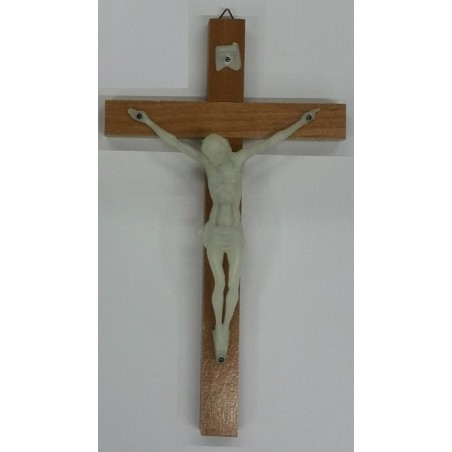 Croce legno cm. 22 corpo plastca fosforo