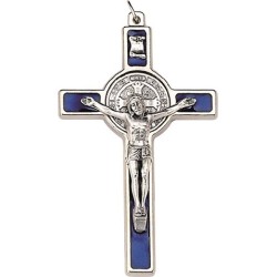 Croce metallo S. Benedetto cm. 5 colori assortiti con laccio in scatoletta
