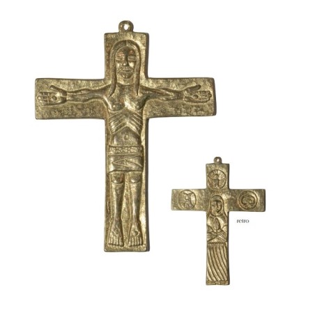 Croce Neocatecumenale da collo o da muro cm. 9x7 Ottone argentato
