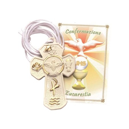 Croce resina Confermazione/Eucarestia con cordoncino