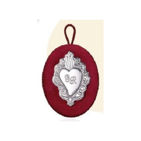 Cuore votivo - ex voto ovale su lastra d'argento - f.to cm. 11x8