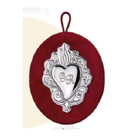 Cuore votivo ex voto ovale su lastra d'argento - f.to cm. 14x12