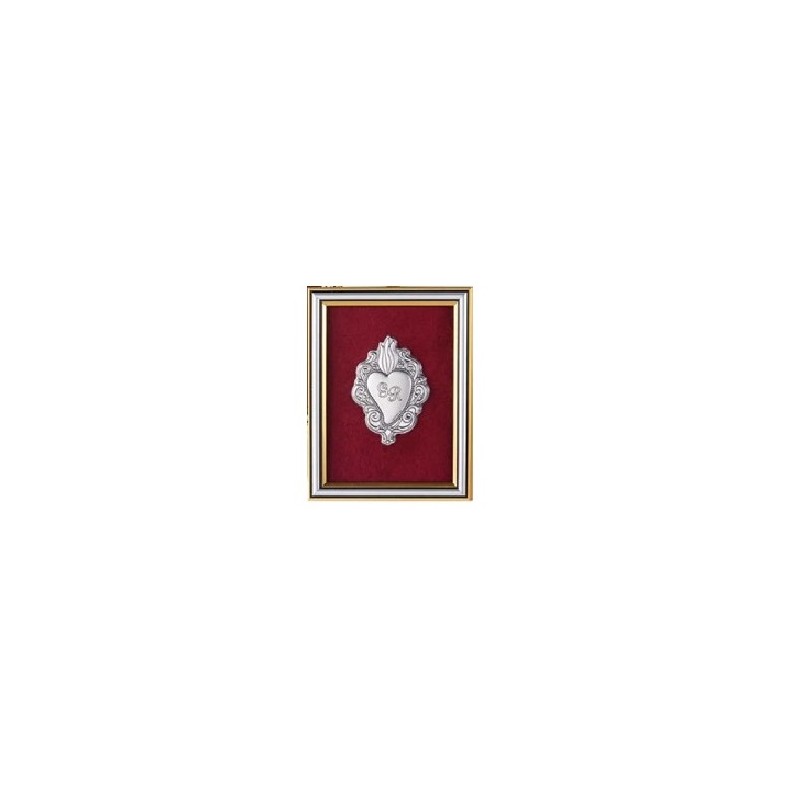 Cuore votivo ex voto rettangolare su lastra d'argento - f.to cm. 15,5x12