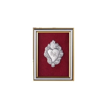 Cuore votivo ex voto rettangolare su lastra d'argento - f.to cm. 15,5x12