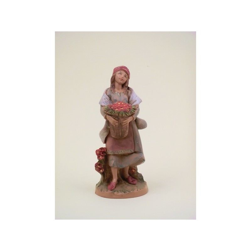 Donna con cesti di fiori cm 12