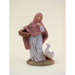 Donna con cesto e oca cm 12