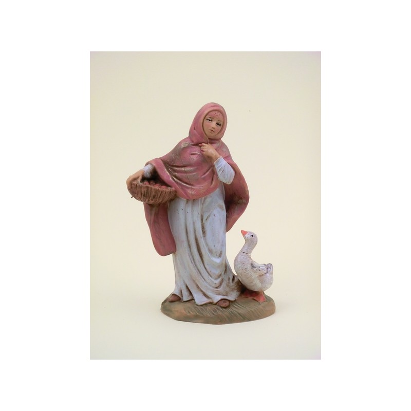 Donna con cesto e oca cm 12