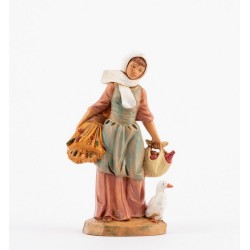 Donna con fascina e oca cm. 12