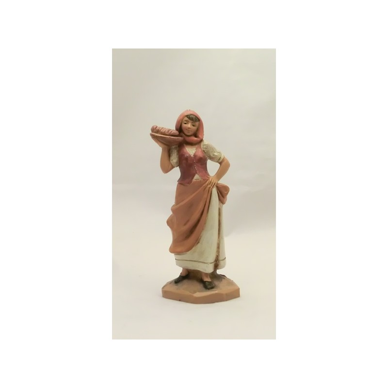 Donna con vassoio e pane cm 12