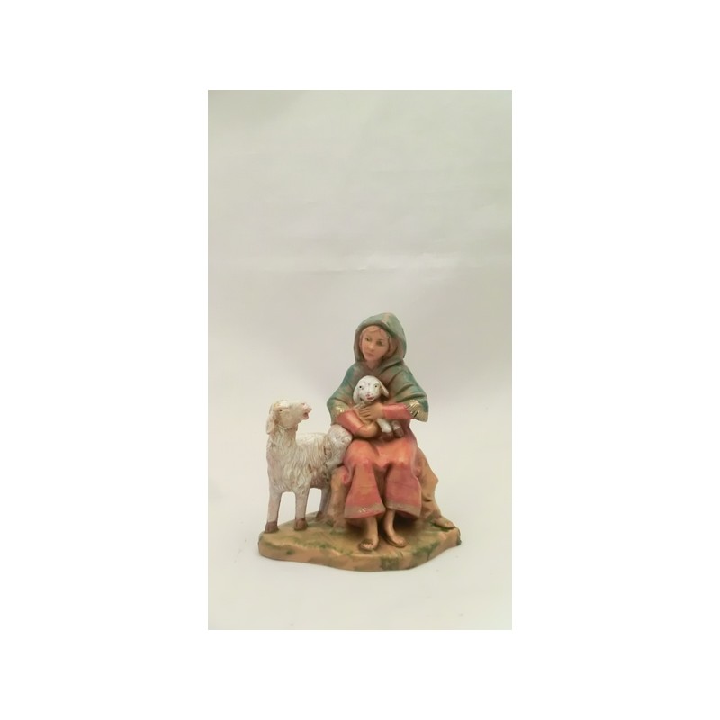 Donna seduta con pecore cm 9,5
