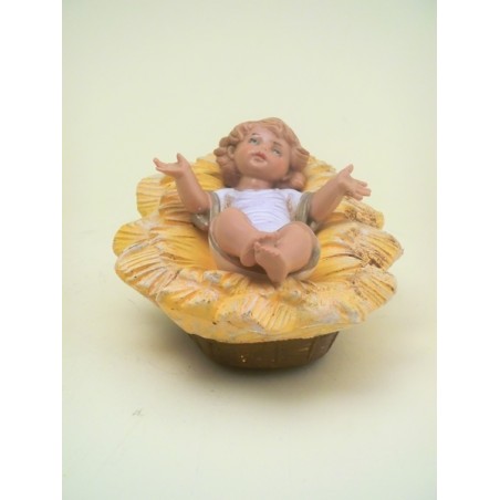 Gesù Bambino con culla tipo legno cm. 19