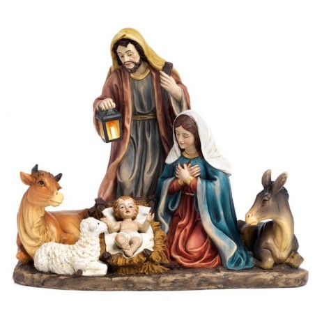Gruppo Natività in resina con asino e bue