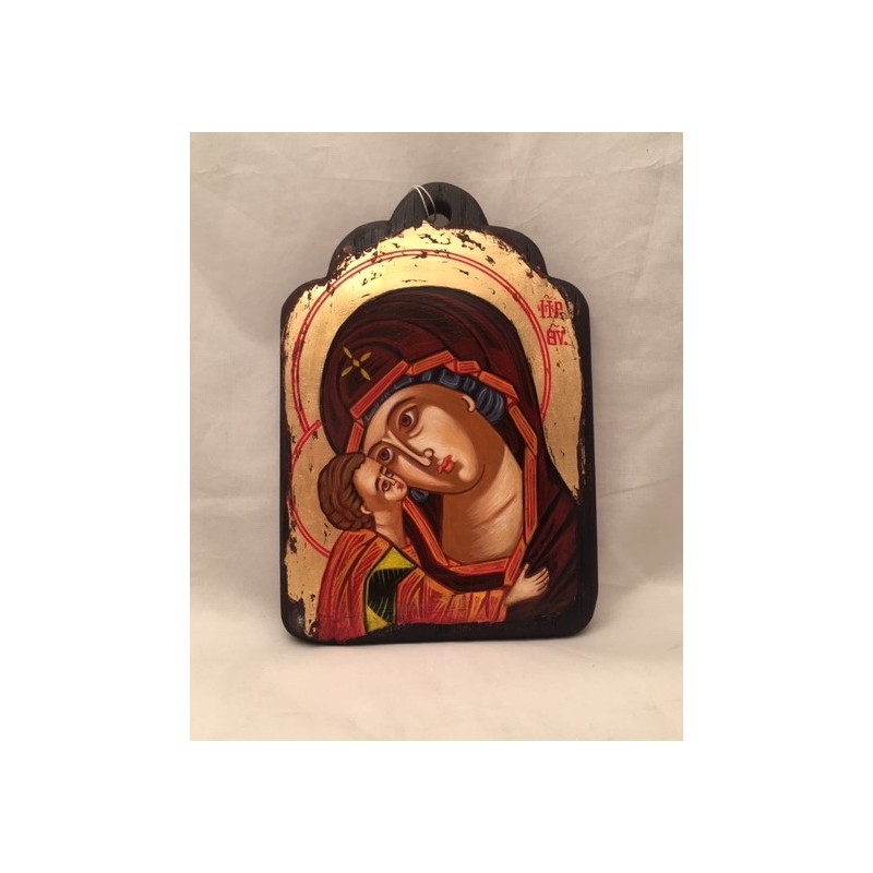 Icona greca dipinta Madonna con Bambino cm. 13x18