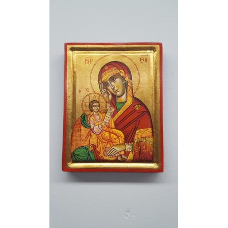 Icona greca dipinta Madonna con Bambino cm. 24x31