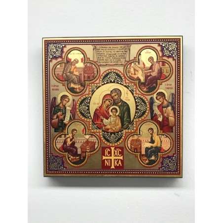 Icona greca serigrafata "Sacra Famiglia fiore della vita" cm. 26x26