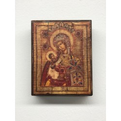 Icona greca serigrafata invecchiata Madonna con Bimbo cm. 12x14,5