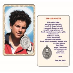 Pvc con medaglia e preghiera S. Carlo Acutis