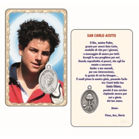 Pvc con medaglia e preghiera S. Carlo Acutis