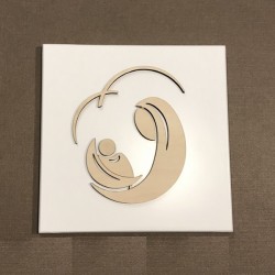 Madonna con Bambino in rilievo su legno laccato 14,5x14,5