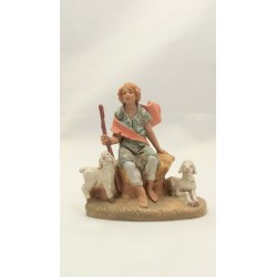 Pastore seduto con agnelli cm 12