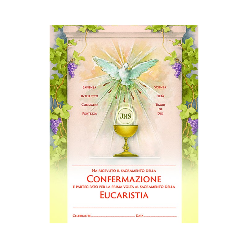 Pergamena Confermazione/Eucarestia con oro