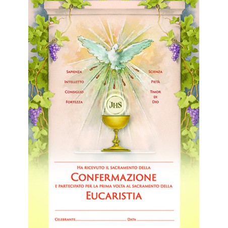 Pergamena Confermazione/Eucarestia con oro