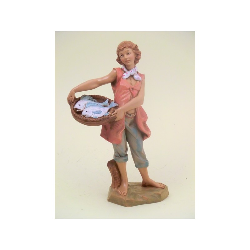 Pescivendolo con cesto di pesci cm 19