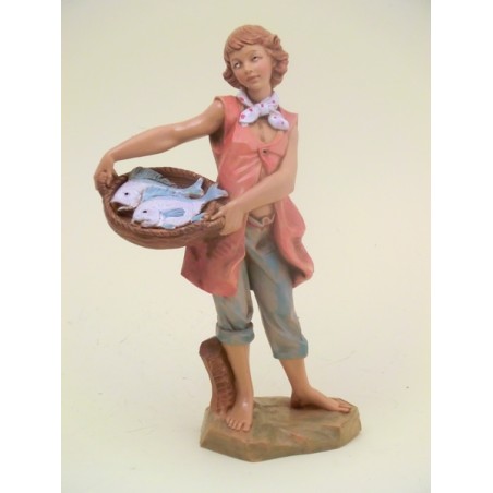 Pescivendolo con cesto di pesci cm 19