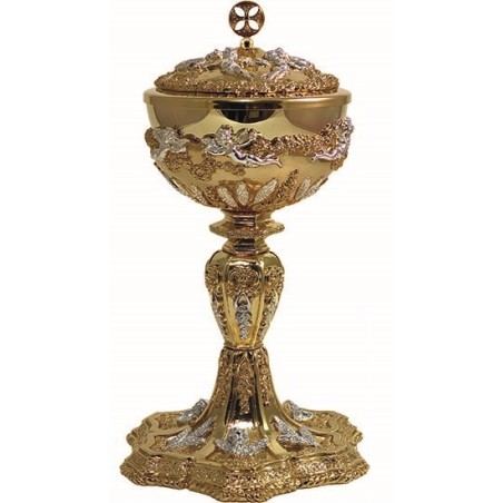 Pisside in ottone dorato con Angeli e spighe in rilievo cm. 23,5