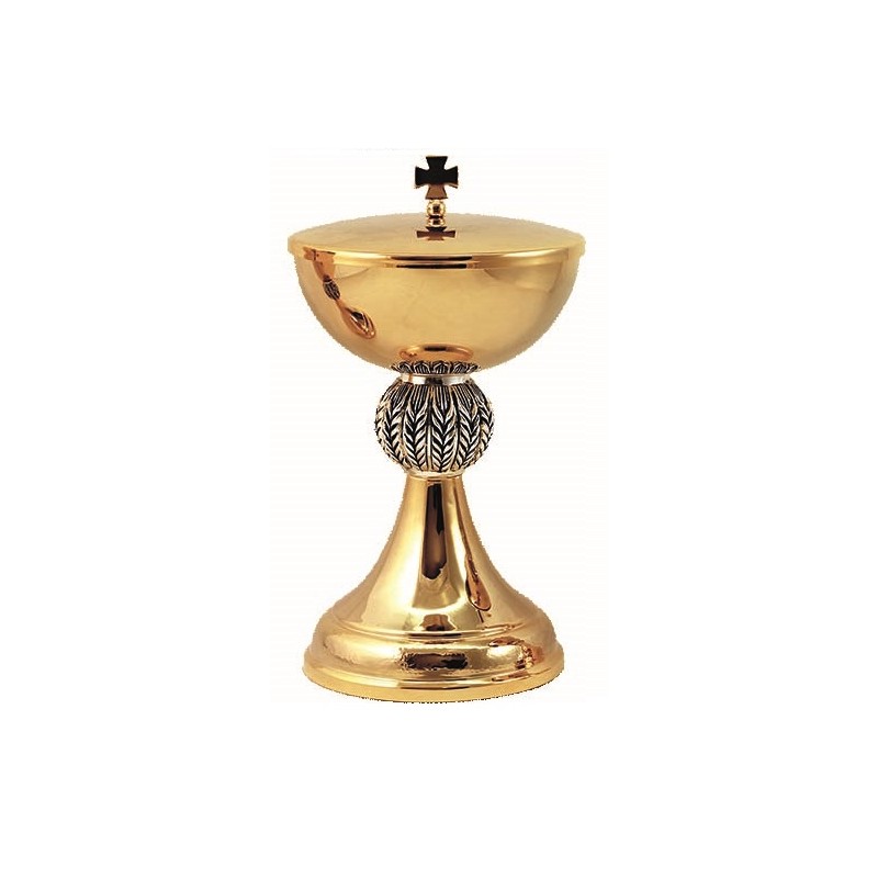 Pisside in ottone dorato Spighein rilievo cm. 18